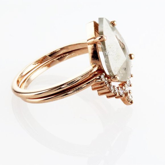 Pear Shape Diamond Crown Engagement Ring Set Fancy Gray 1.95 TCW 14K Rose Gold - Picture 6 of 7